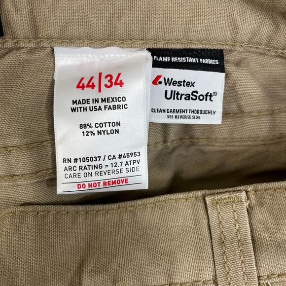 NEW Ariat Mens 44x34 FR M4 Workhorse Relaxed Bootcut Pants Jeans Beige Khaki Tan - Picture 8 of 16